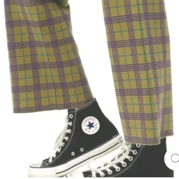 DAYDREAMER Joggers Sweatpants Olive Plaid Athleisure Womens Sz Large - Picture 2 of 8